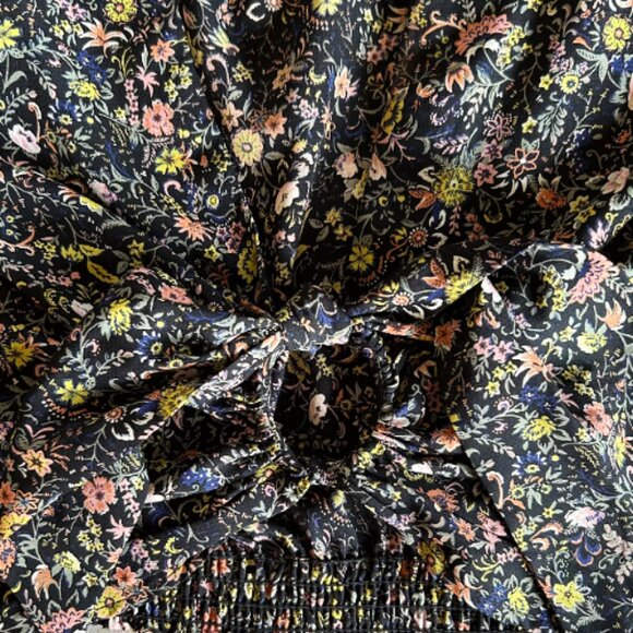 RESET by Jane Corina Top Black Floral S Cropped Tie-Front Balloon Sleeve Blouse - Picture 7 of 9